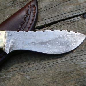 BOOMERANG DAMASCUS GREEN MAPLE BURL HANDLE FAT BELLY HUNTER FILE WORKED