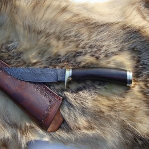 TIGER STRIPE DAMASCUS BLADE AFRICAN BLACKWOOD HANDLE HUNTING KNI