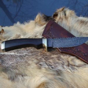 TIGER STRIPE DAMASCUS BLADE AFRICAN BLACKWOOD HANDLE HUNTING KNI