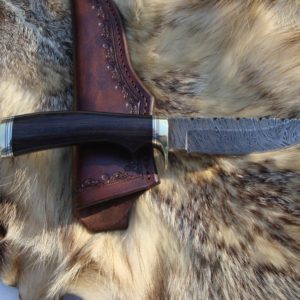 TIGER STRIPE DAMASCUS BLADE AFRICAN BLACKWOOD HANDLE HUNTING KNI