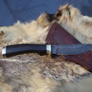 TIGER STRIPE DAMASCUS BLADE AFRICAN BLACKWOOD HANDLE HUNTING KNI