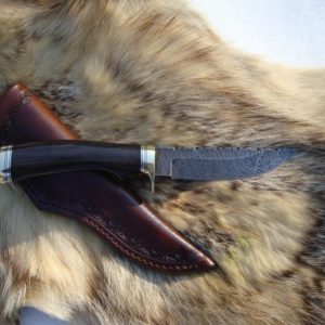 TIGER STRIPE DAMASCUS BLADE AFRICAN BLACKWOOD HANDLE HUNTING KNI