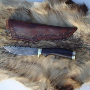 TIGER STRIPE DAMASCUS BLADE AFRICAN BLACKWOOD HANDLE HUNTING KNI