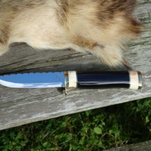 AFRICAN GEMSBOK HORN WITH WARTHOG TUSK SCANDI GRIND FILE WORKED BLADE