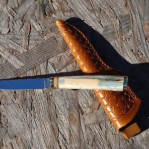 AFRICAN THEMED CAPE BUFFALO AND GIRAFFE BONE HANDLE FILE WORKED TOOL STEEL BLADE BIRD TROUT KNIFE