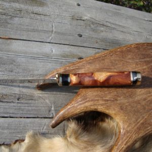 CARBON STEEL CLIP POINT AFZELIA BURL BUFFALO HANDLE FILED BLADE