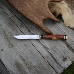 CARBON STEEL CLIP POINT AFZELIA BURL BUFFALO HANDLE FILED BLADE