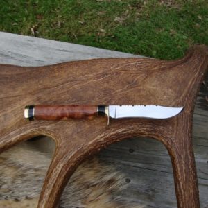 CARBON STEEL CLIP POINT AFZELIA BURL BUFFALO HANDLE FILED BLADE