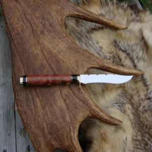 CARBON STEEL CLIP POINT AFZELIA BURL BUFFALO HANDLE FILED BLADE