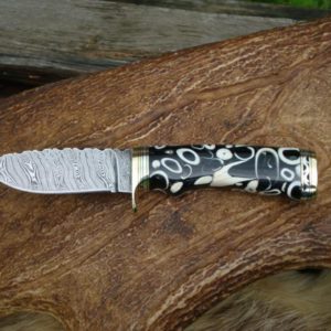 ALLIGATOR TOOTH HANDLE DAMASCUS BLADE HUNTER WITH FILE WORK