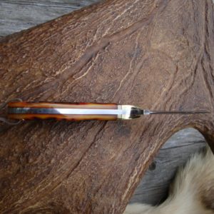 AMBER STAG HANDLE FIRE STORM DAMASCUS BLADE BIRD TROUT HUNTING KNIFE FILE WORKED