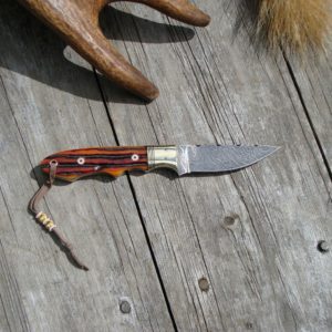 AMBER STAG HANDLE FIRE STORM DAMASCUS BLADE BIRD TROUT KNIFE