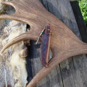 AMBER BONE HANDLE WITH FIRE STORM DAMASCUS BLADE BIRD TROUT KNIFE FILE WORKED