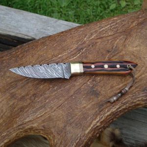 AMBER BONE HANDLE WITH FIRE STORM DAMASCUS BLADE BIRD TROUT KNIFE FILE WORKED