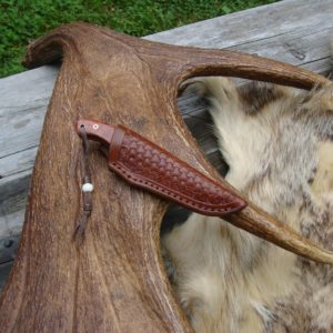 AMBOYNA BURL WOOD HANDLE DAMASCUS BLADE SMALL HUNTER