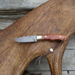 AMBOYNA BURL WOOD HANDLE DAMASCUS BLADE SMALL HUNTER