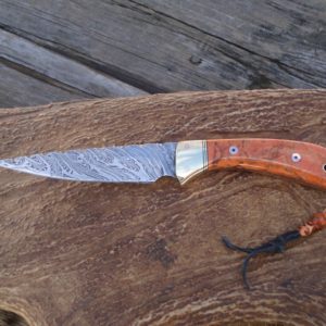 APPLE CORAL HANDLE DAMASCUS BLADE HUNTER WITH FILE WORK