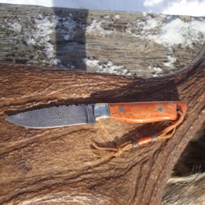 APPLE CORAL HANDLE FEATHER DAMASCUS BLADE WITH FILE WORK NICE LITTLE HUNTER