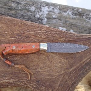 APPLE CORAL HANDLE FEATHER DAMASCUS BLADE WITH FILE WORK NICE LITTLE HUNTER