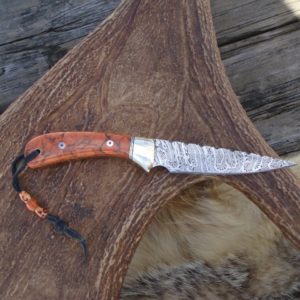 APPLE CORAL HANDLE DAMASCUS BLADE HUNTER WITH FILE WORK