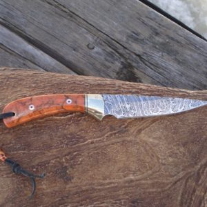 APPLE CORAL HANDLE DAMASCUS BLADE HUNTER WITH FILE WORK