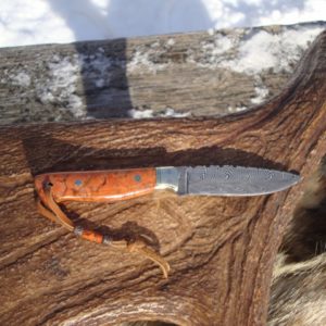 APPLE CORAL HANDLE FEATHER DAMASCUS BLADE WITH FILE WORK NICE LITTLE HUNTER