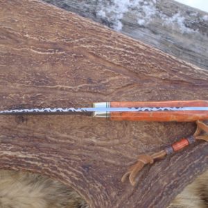 APPLE CORAL HANDLE FEATHER DAMASCUS BLADE WITH FILE WORK NICE LITTLE HUNTER
