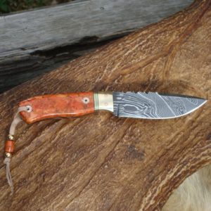 APPLE CORAL HANDLE DAMASCUS BLADE SMALL HUNTER FILE WORKED BLADE