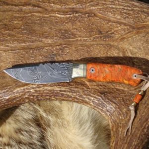 APPLE CORAL HANDLE DAMASCUS BLADE SMALL HUNTER FILE WORKED BLADE