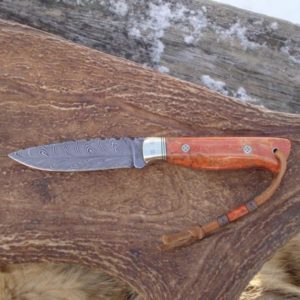 APPLE CORAL HANDLE FEATHER DAMASCUS BLADE WITH FILE WORK NICE LITTLE HUNTER