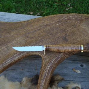 CARBON STEEL ASH BURL & AMBOYNA WOOD HANDLE BIRD TROUT KNIFE