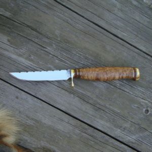 CARBON STEEL ASH BURL & AMBOYNA WOOD HANDLE BIRD TROUT KNIFE