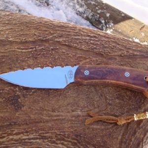 Australian Red Malle Burl handle bird trout knife D2 Steel with file worked blade