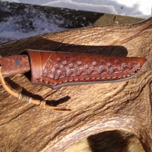 Australian Red Malle Burl handle bird trout knife D2 Steel with file worked blade