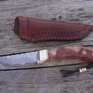 Australian Horistes Burl wood San Mia Damascus blade drop point hunter