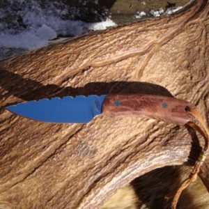 Australian Red Malle Burl handle bird trout knife D2 Steel with file worked blade