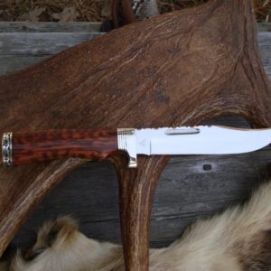 CUSTOMIZED BUCK 119 SNAKE WOOD HANDLE BOWIE KNIFE FILED BLADE