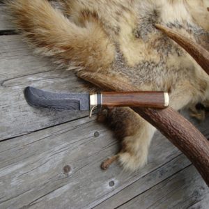 CUSTOM IRON WOOD HANDLE DAMASCUS BLADE BEAVER TAIL SKINNER