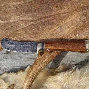 CUSTOM IRON WOOD HANDLE DAMASCUS BLADE BEAVER TAIL SKINNER