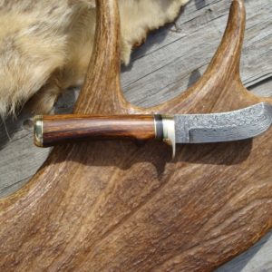 CUSTOM IRON WOOD HANDLE DAMASCUS BLADE BEAVER TAIL SKINNER