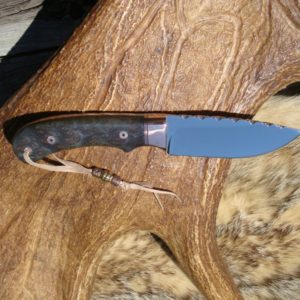 BLUE DYED REDWOOD LACE BURL HANDLE DROP POINT COPPER BOLSTERS WITH FILE WORK