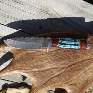 CUSTOM BLUE MAMMOTH TOOTH DAMSCUS DROP POINT HUNTER