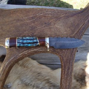 CUSTOM BLUE MAMMOTH TOOTH DAMSCUS DROP POINT HUNTER