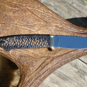 LOVELESS STYLE DROP POINT TAPERED TANG COLBALT BLUE SPRUCE CONE HANDLE FILE WORKED BLADE WITH