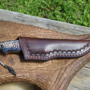 LOVELESS STYLE DROP POINT TAPERED TANG COLBALT BLUE SPRUCE CONE HANDLE FILE WORKED BLADE WITH