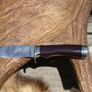 BOISE DE ROSEWOOD HANDLE TWIST DAMASCUS BLADE WITH FILE WORKED SPACER AND BLADE