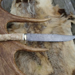 CARVED STAG SHAMAN SCENE HANDLE BOWIE DAMASCUS BLADE FILE WORKED