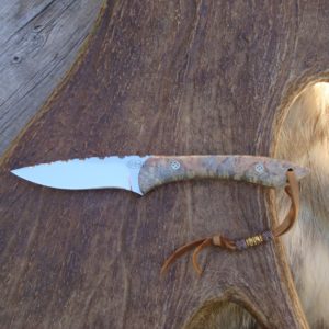 CARBON STEEL DOUBLE DYED BOX ELDER HANDLE DROP POINT KNIFE