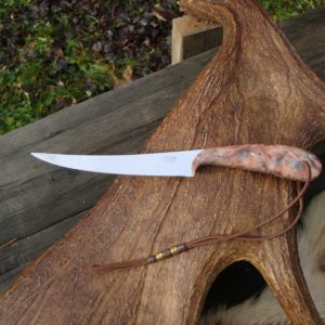 CUSTOM BOXELDER BURL WOOD HANDLE 8A STEEL FILLET KNIFE