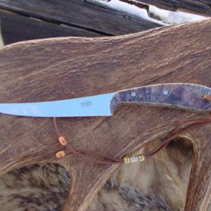 CUSTOM DOUBLE DYED STABILIZED BOXELDER BURL WOOD HANDLE 8A STEEL FILLET KNIFE